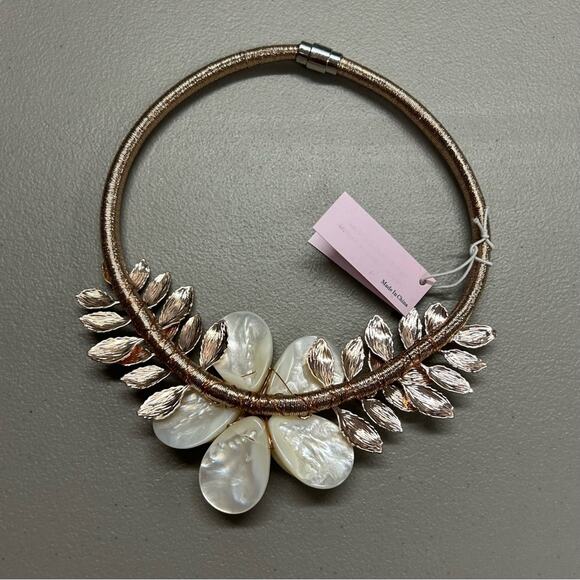 Ana Capri Necklace Freshwater Pearl Natural Stone Floral Gold Choker Jewelry NWT - Picture 2 of 5